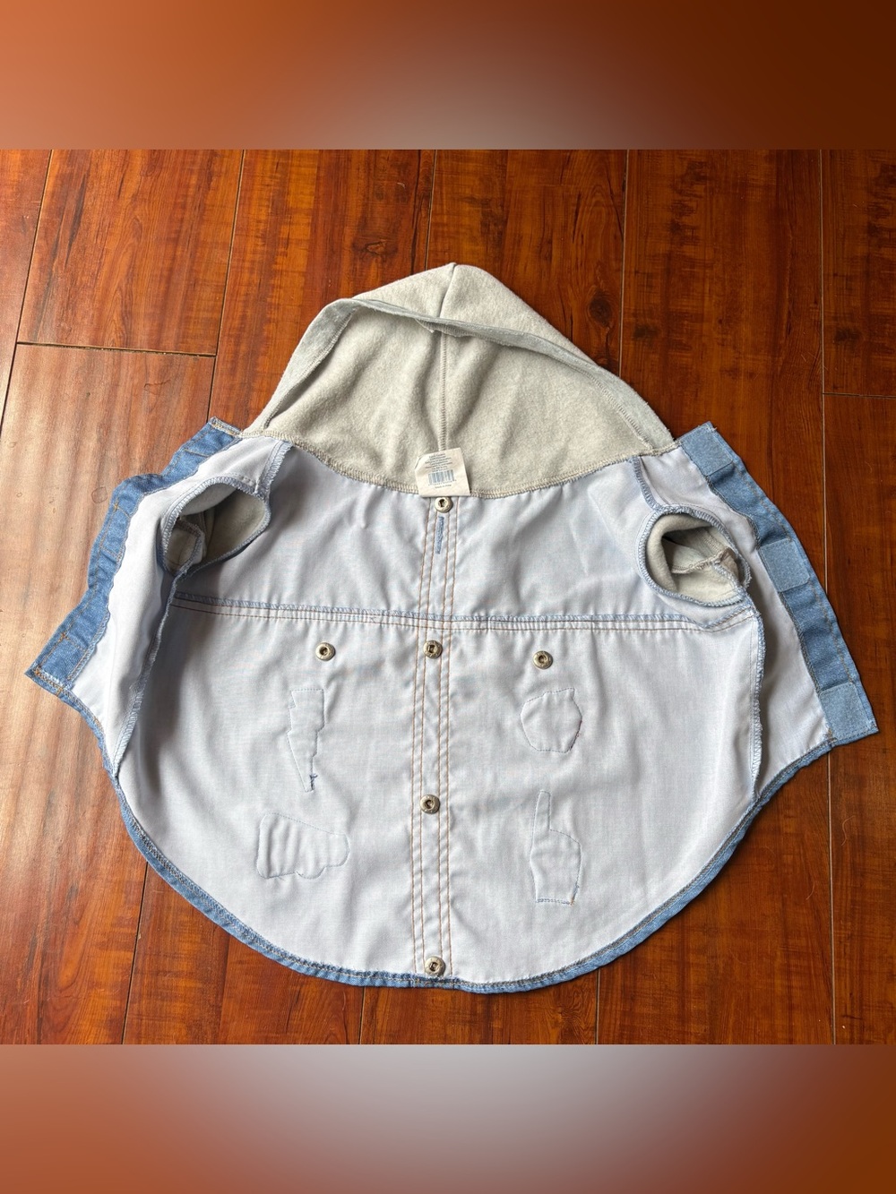 TOP PAW Blue Denim Patched Hoodie Dog Jacket – Size M - Picture 7 of 11
